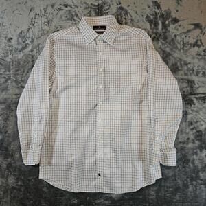 Hart Schaffner Marx Dress Shirt 16 1/2 33 Blue Brown Check